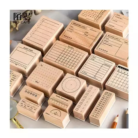 PeppermintZakka DIY Planner Wooden Stamp Set [Record/Daily/Time/Challenge]